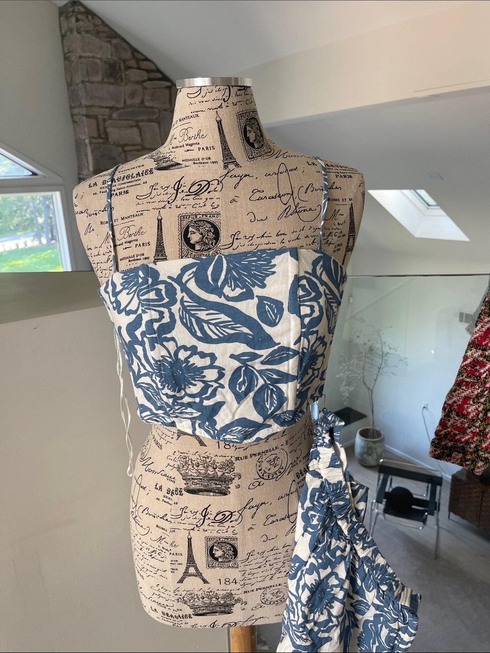 T.J.Maxx Blue Floral Strapless Jumpsuit on White